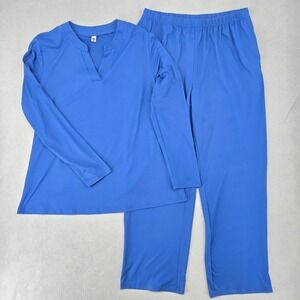 Your Style Womens Large Blue Pajama Set Loungewear Long Sleeve V-Neck Cozy